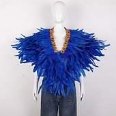 billiga Tillbehör-Karneval 2026 Rio Karneval Samba Tillbehör Kvinnors Mardi Gras Fjäder Cape Själ Lila Grön Guld Fjäder Poncho med Juvelkrage Brasilien Festival Prestandakostym