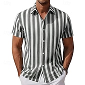 baratos Camisas casuais inteligentes masculinas-Homens Camisa Social Camisa casual camisa de botão Azul Verde Caqui Manga Curta Tiras verticais Colarinho de Camisa Casual Diário Roupa Elegante Moda Casual
