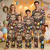 cheap Easter Family Matching Outfits-Family Easter Pajamas Graphic Bunny Casual Print Blue Black White Long Sleeve Vacation Matching Outfits