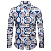 cheap Tops-250th Anniversary USA Retro Vintage 1970s Shirt Aloha Shirt Long Sleeves Hippie Geometic Ethnic Fancy Dress Men's Masquerade 4th of July Party Independence Day Adults' Shirt