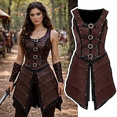 levne Šaty-Středověké Renesanční Šaty Zbraně a výzbroj Kamizelka Válečník Shieldmaiden Barbar Maškarní kostým Dámské Viking Fantazie předvečer Všech svatých Karneval Výkon LARP Ren Faire Dospělé Šaty