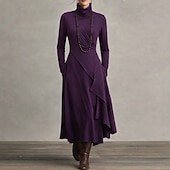 preiswerte Einfaches Kleid-Damen Maxikleid Etui-Kleid Wickelkleid T-Shirt-Kleid A Linie Kleid Urlaub Party Lässig Täglich Büro Strand Normale Passform Einfach Langarm Rollkragen Schwarz Königliches Blau Purpur Grün Frühling