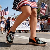 voordelige Vrouwenschoenen-Verenigde Staten 250e Jubileum Dames USA Gedrukte Brede Slip-On Schoenen – Lichtgewicht Wandelschoenen Patriottische Stedelijke Casual Stijl voor Straatmode Festivals Reizen  Dagelijks Gebruik