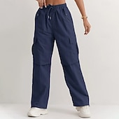 preiswerte Cargohose für Damen-Damen Cargo-Hosen Hose Freizeithose Urlaub Mode Alltagstauglich Volle Länge Hohe Taille Einfarbig Einfach Kordelzug Tasche Weites Bein Komfort Schnelltrocknend Weich Unelastisch Outdoor Streetwear