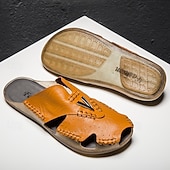 economico Sandali casual-sandali da uomo in similpelle marrone, tomaia cucita a mano, plantare comodo, stile casual rilassato, adatti per il tempo libero estivo e per l'uso interno