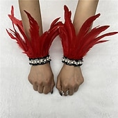 Χαμηλού Κόστους αξεσουάρ-Καρναβάλι 2026 Ρίο Καρναβάλι Σαμπά Αξεσουάρ Γυναικείου Μαύρου Φτερού Περιβραχιόνια με Δαντέλα Μαργαριταριού 1 Ζευγάρι Φυσικά Φτερά Περιβραχιόνια Βραχιόλια Κοστούμι Επίδειξης Φεστιβάλ Βραζιλίας