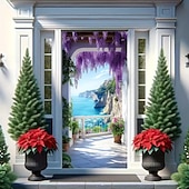 abordables Bannières de Garage et de Porte-Bannière 3D représentant une vieille ruelle, des escaliers en pierre, une vue de rue méditerranéenne, un rideau de porte réaliste et pittoresque, idéal pour la décoration de votre porte d'entrée.