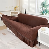 voordelige Sofadoek-Sokkenhoes van elastische jacquardstof met rokzoom, geschikt voor L-vormige banken, hoekbeschermer voor woonkamerbanken, antislip, wasbaar en stofwerend. Geschikt voor 1, 2, 3 of 4 zitplaatsen.