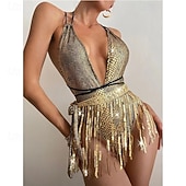 Недорогие Платья для практики-Боди с глубоким V-образным вырезом и пайетками от Samba Dancewear