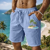 economico Vacanza-Per uomo Shorts Shorts di Lino Pantaloncini Estivi Shorts da Spiaggia Coulisse Elastico in vita Grafico Albero di Cocco Leggero Traspirante Lunghezza al ginocchio Casuale Quotidiano Spiaggia Vacanza
