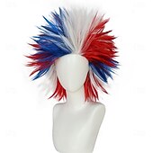  Peruca Louca Vermelha Branca Azul Única Espinhosa e Divertida Perucas Vermelha Cabelo Louco Peruca Patriótica Perucas Fuzzy Funky Azuis Pelucas Para Palhaços Fantasia Celebrações do Dia 4 de Julho