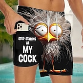  Per uomo Cartoni animati Pulcino Gergo divertente Pantaloncini foderati Pantaloncini da bagno 2 in 1 Pantaloncini da mare Misura del girovita medio Hawaiano Ferie Tasche Laterali Con Fodera a