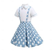 preiswerte Kleider-Vintage inspiriert Midlänge A-Linie Kleid Swing-Kleid Kurze Ärmel Tupfen A-Linie Kostüm Mädchen Kindertag Maskerade Urlaub Alltagskleidung Kinder Kleid Abschlussballkleider Sommer Frühling