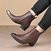 Недорогие Челси сапоги-Мужские коричневые ботильоны из искусственной кожи с декоративной строчкой, элегантные свадебные туфли, идеально подходящие для жениха и гостей свадьбы.