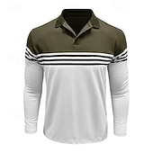 abordables Polo clásico para hombre-Hombre Polo de algodón Camiseta de golf Casual Negocio Cuello polo acanalado Manga Larga Moda Color sólido A Rayas Botones Primavera Primavera &amp; Otoño Ajuste regular Negro Vino Azul Marino Marrón
