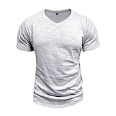 billige grunnleggende t-skjorter-Herre T-skjorte 100 % bomulls-T-skjorte Kort Erme V-hals Sommer Vår &amp; Vinter عادي Pit Strip Mote Designer Grunnleggende Grunnleggende Myk Avslappet Feriereise Gate Svart Stein Grønn Topp T-skjorte