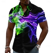 cheap 3D Pattern-Men's Optical Illusion Flame Color-blocking Shirt Button Up Shirt Casual Dress Shirt Short Sleeve Fashion Casual Streetwear Vacation Spring Fall Turndown 3D Print Collared Shirts Blue Light Green