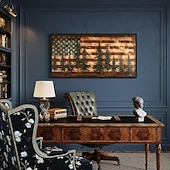 preiswerte Bis zu 30 $-Rustikale amerikanische Flagge extra große Wandkunst patriotische Wandkunst Flagge und Kiefernbaum Gemälde Leinwanddruck gerahmt bereit zum Aufhängen