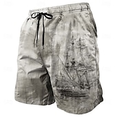 baratos Retro Vintage &amp; Ética-Homens Náutico Veleiro Textura Grunge Calção Justo de Natação Shorts de Natação Bermuda de Surf Cintura Média Retro Vintage Ao ar livre Férias Dia a Dia Bolsos laterais Forro de malha Cintura