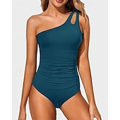 preiswerte Surfen Tankinis &amp; Bikinis-Damen Badeanzug Bademode Ein-Schulter Bademode Einfarbig Badeanzug Schwarz Rote Schnelltrocknend Leicht Atmungsaktiv Ärmellos - Surfen Strand Schwimmen Sommer Frühling