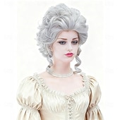 Недорогие Исторические парики-Винтажный короткий белый серебристый кудрявый парик-«улей» для женщин, подходящий для вечеринки на Хэллоуин или костюмированной вечеринки, косплея.