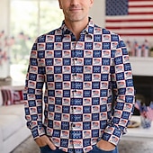  250° anniversario USA Retrò Vintage Anni '70 Camicia Camicia Aloha Lunghe Hippie Geometrico Etnico Costume Per uomo Mascherata 4 Luglio Feste Giorno dell'Indipendenza Adulti Camicia