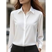  Dames Blouse Knop Effen Kleur Elegant Stijlvol Werk Lange mouw Overhemdkraag Normale tops Dagelijks Zwart Wit Blozend Roze Rood Marineblauw Lente Herfst