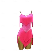 זול שמלת תחרות-שמלת ריקוד לטיני עם ריינסטון ציצית לנשים ללא שרוולים בגדי ריקוד רומבה סלסה