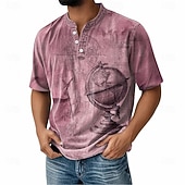 baratos Vintage e retrô-Homens Vintage Camiseta Camisa Henley Manga Curta Vintage Designer Retro Vintage Casual Diário Rua Primavera Verão Verão Primavera Rosa Azul Marinha Roxo cáqui Henley Camiseta Henley