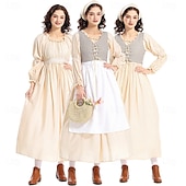  250th Anniversary USA 19th Century 1800s Prairie Dress Bonnet and Apron Set Long Sleeves Pioneer Girl Colonial Pioneer Revolutionary War Costumes Fancy Dress Women's Halloween Carnival 4th of July