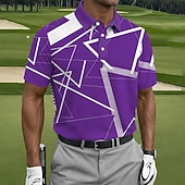 cheap Men's Golf Polo-Men's Geometic Golf Sports Polo Shirts Short Sleeve Polo Shirts Collared Shirts Casual Athleisure Buttons Spring &amp; Summer Blue Red Purple