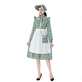  A 250-a aniversare a SUA secolul al 19-lea Anii 1800 Rochie de prerie Set capotă și șorț Mâneci Lungi Fata Pionier Colonial Pionier Războiul Revoluționar Floral Costume de fancy Pentru femei