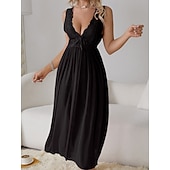 Χαμηλού Κόστους Γυναικεία Νυχτικά &amp; Sleepshirts-Γυναικεία Νυχτικιά Καθημερινό Ανατομικό Μονόχρωμες Δαντέλα Καθημερινά Σπίτι Αμάνικο Λαιμόκοψη V Μαύρο Λευκό Κρασί Βαθυγάλαζο Πράσινο του τριφυλλιού Καλοκαίρι Άνοιξη Κανονικό