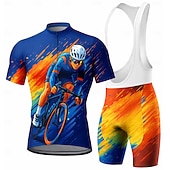 abordables Conjuntos de ropa para hombre-Hombre Maillot de ciclismo con culotte corto con tirantes Conjunto de camiseta de ciclismo Manga Corta MTB Bicicleta Montaña Ciclismo Carretera Verano Azul Marino Azul Naranja Geométrico Letra y