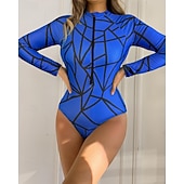 Χαμηλού Κόστους Rash Guards One Pieces-Γυναικεία Μεσαίου Πάχους Προστατευτικά Προστατευτικά Ονόματος One Pieces Rash Guards Μαγιό Γεωμετρικό Κουμπώσου Προστασία UV Ελαστικό Μακρυμάνικο Μαγιό Κορμάκι Σέρφινγκ Καταδύσεις Κολύμβηση Καλοκαίρι