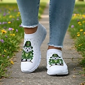  Lässige Damen-Sneaker zum St. Patrick's Day mit Strasssteinen – Kleeblatt- und Regenbogenmotiv, leichte und stylische Schuhe für Festivals, Partys und Paraden