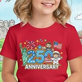  Mädchen 3D Grafik 250-jähriges Jubiläum T-Shirt Kurzarm 3D-Druck Sommer Frühling Sport Mode Streetwear Kinder 4-12 Jahre Rundhalsausschnitt Lässig Täglich Outdoor Normale Passform