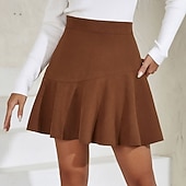 preiswerte Lässige Röcke-Damen Elegant Mode Lässig Mini Mittlere Hüfthöhe Röcke Einfach Gerafft Mikroelastisch Täglich Straße Schwarz Braun Beige Herbst