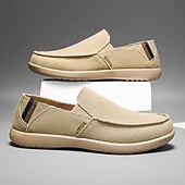 cheap Slip-On Casual Shoes-Men's Beige Canvas Slip-On Shoes, Soft Lightweight Construction, Minimalist Casual Style, Suitable for Everyday Wear, Travel &amp; Leisure