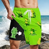  Per uomo Cartoni animati Rana Divertente Pantaloncini foderati Pantaloncini da bagno 2 in 1 Pantaloncini da mare Misura del girovita medio Hawaiano Vacanza al Mare Tasche Laterali Con Fodera a