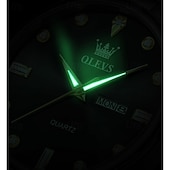 billige Kvartsklokker-Ny Olevs-herreklokke med forretningsklokke og nattlys, kalender og ukedagvisning, kvartsurverk, stilig, vannavstøtende og sporty herreklokke.