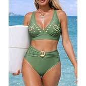 Χαμηλού Κόστους Surfing Tankinis και Bikinis-Γυναικεία Σετ μπικίνι Μαγιό 2 τεμάχια Μονόχρωμο Κουμπώσου Προστασία UV Ελαστικό Αμάνικο Μαγιό Σέρφινγκ Καταδύσεις Κολύμβηση Καλοκαίρι