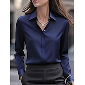  Dames Blouse Knop Effen Kleur Elegant Stijlvol Werk Lange mouw Overhemdkraag Normale tops Dagelijks Zwart Wit Blozend Roze Rood Marineblauw Lente Herfst