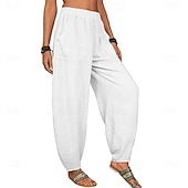 economico Pantaloni di Lusso-Per donna Pantaloni Pantaloni Estivi Pantaloni Larghi Pantaloni da Spiaggia Vacanza Moda Casual Quotidiano Lunghezza intera Semplice Tasca Elastico in vita Comodità Leggero Morbido Inelastico