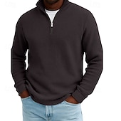  Herren Waffel-Poloshirts Textur Outdoor Lässig Viertelreißverschluss Langarm Mode Modern Einfarbig Texture Gestrickt Herbst Frühling & Herbst Herbst Winter Normale Passform Dunkel Braun Wein Schwarz
