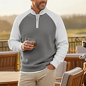baratos Polo de golfe masculino-Homens Camisas Polo Waffle Pólo Casual Formal Colarinho com faixas Manga Longa Moda Côr Sólida Textura Botões Puro Primavera &amp; Outono Outono &amp; inverno Todas as Estações Normal Preto Azul Marinha Roxo