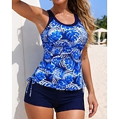 abordables Surfing Tankinis &amp; Bikinis-Mujer Traje de baño Tankini 2 Piezas Impreso Boyleg Secado rápido Elástico Sin Mangas Bañadores Traje de baño Surf Playa Natación Verano