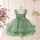 economico Abiti da Fiori-Bambini Ragazze Vestito da Festa Tinta unica Senza Maniche Occasione speciale Compleanno Principessa Dolce Poliestere Lunghezza al ginocchio Vestito da Festa Estate Primavera Autunno Bambini Verde