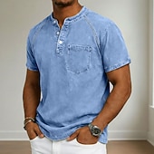  Ανδρικά Μπλουζάκι Πουκάμισο Henley Πουκάμισο 100% Cotton Acid Wash Μπλουζάκι μπλουζάκι Κοντομάνικο Χένλι Φθινόπωρο & Χειμώνας Καλοκαίρι Άνοιξη Σκέτο Βίντατζ Κομψό στυλ street Καθημερινό