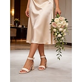 voordelige Bruidsmeisje-Ivoorwitte sandalen met blokhak voor dames, elegante bruidsmeisjesschoenen met enkelbandje voor bruiloften in luxe hotels.